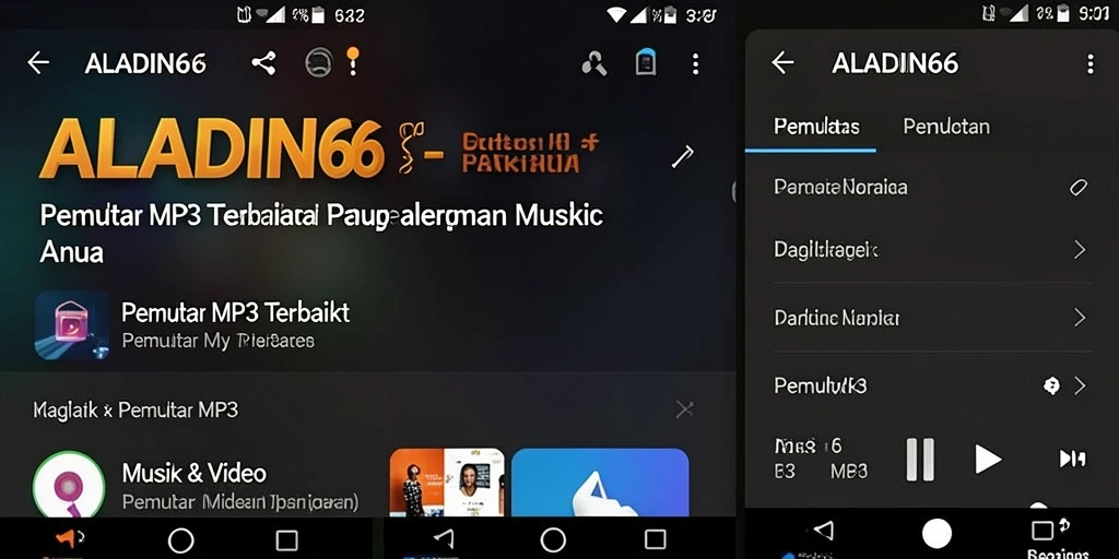Tampilan antarmuka utama ALADIN66 dengan fitur Pemutar MP3.