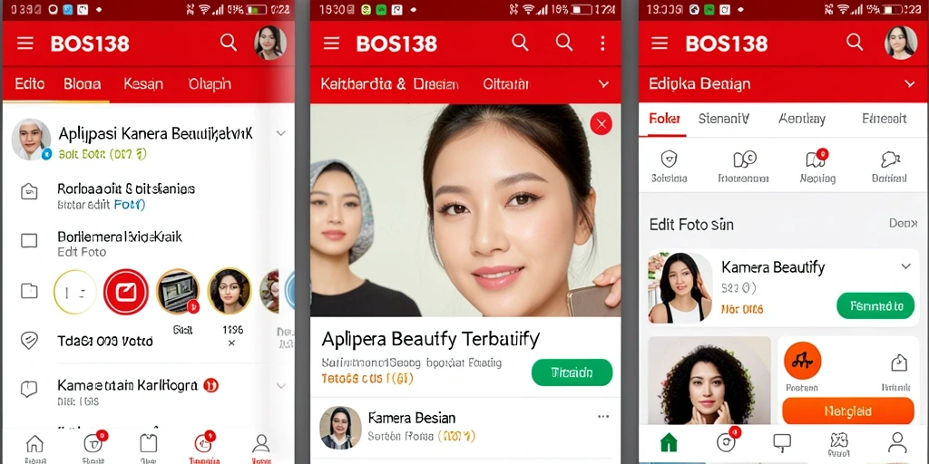 Screenshot utama aplikasi BOS138 menunjukkan antarmuka edit foto yang menarik dan mudah digunakan.