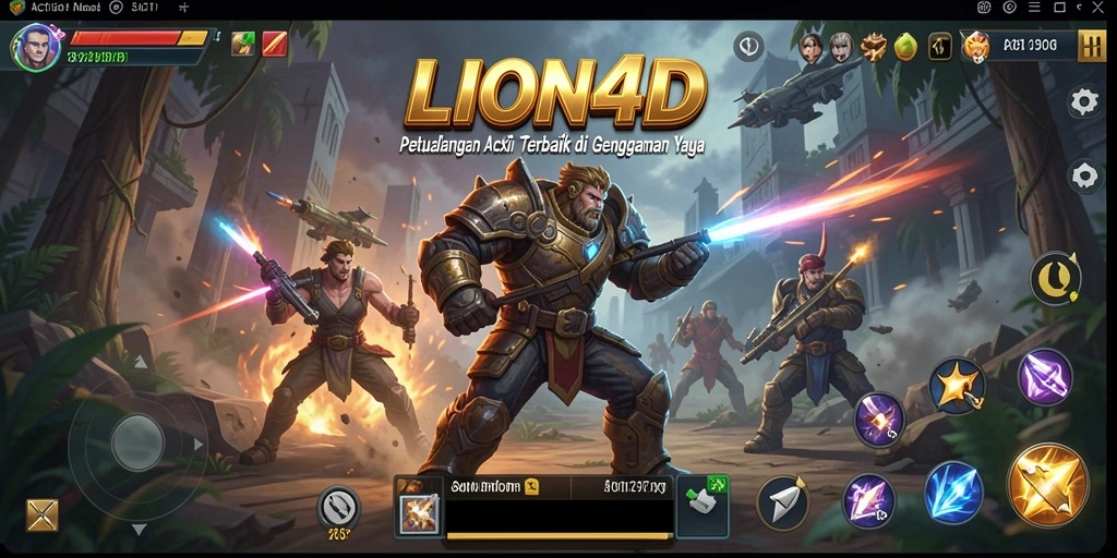Antarmuka utama LION4D menampilkan aksi gameplay yang menegangkan.