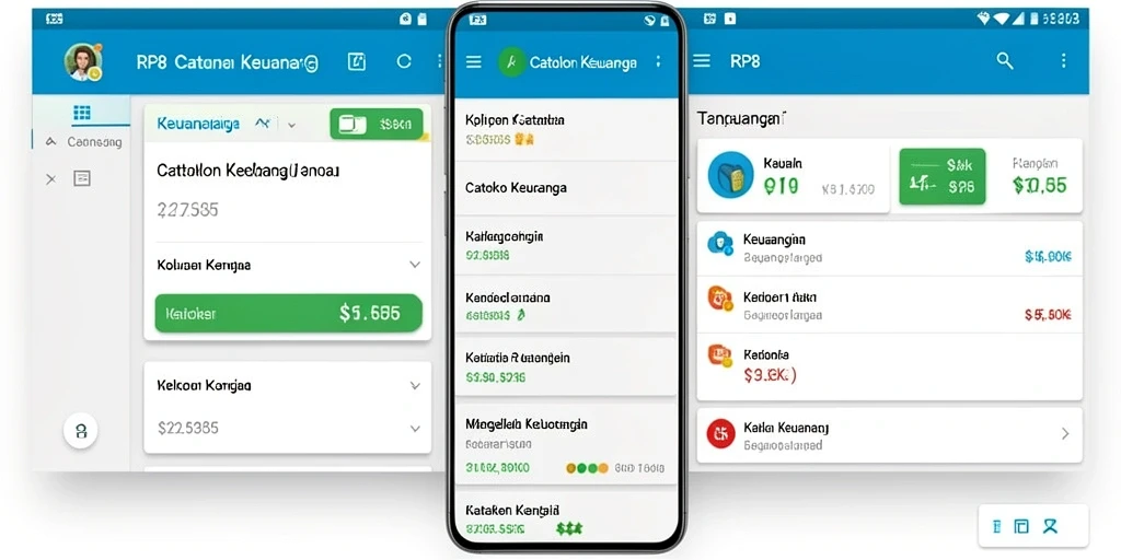 Tampilan antarmuka aplikasi Catatan Keuangan RP8 yang user-friendly.